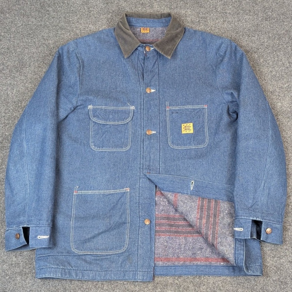 Vintage Big Ben Denim Chore Coat Blanket Lined Blue Made in USA XL
